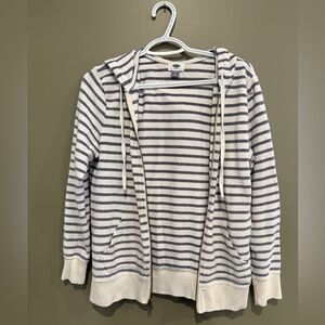 🔴2/$10 SALE🔴Old Navy White and Gray Striped Women's Cardigan with Hood